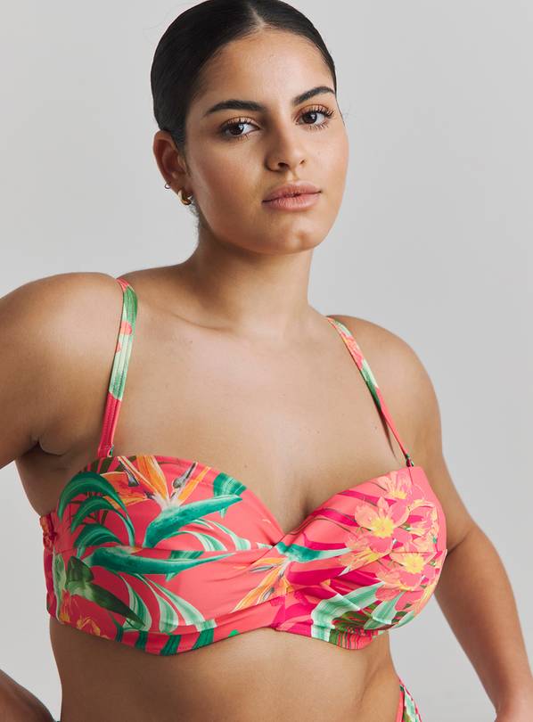 SIMPLY BE Magisculpt Twist Front Bandeau Underwired Bikini Top Tropical 38F